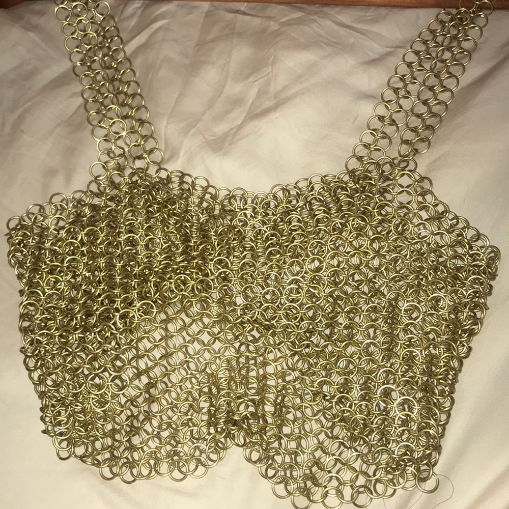 Metal mesh gold crop top